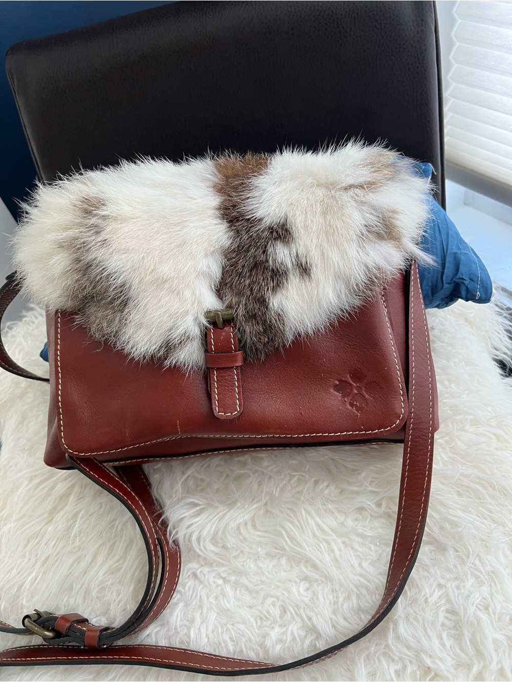 Patricia Nash Avellino Leather and Rabbit Fur Crossbody Bag